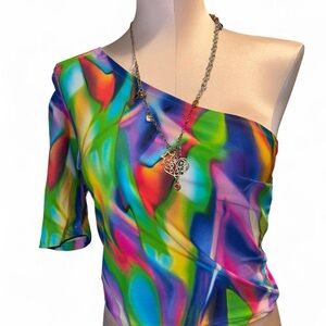One-shoulder crop top. Size S/M. Tye dye color. Y2K. Handmade.
